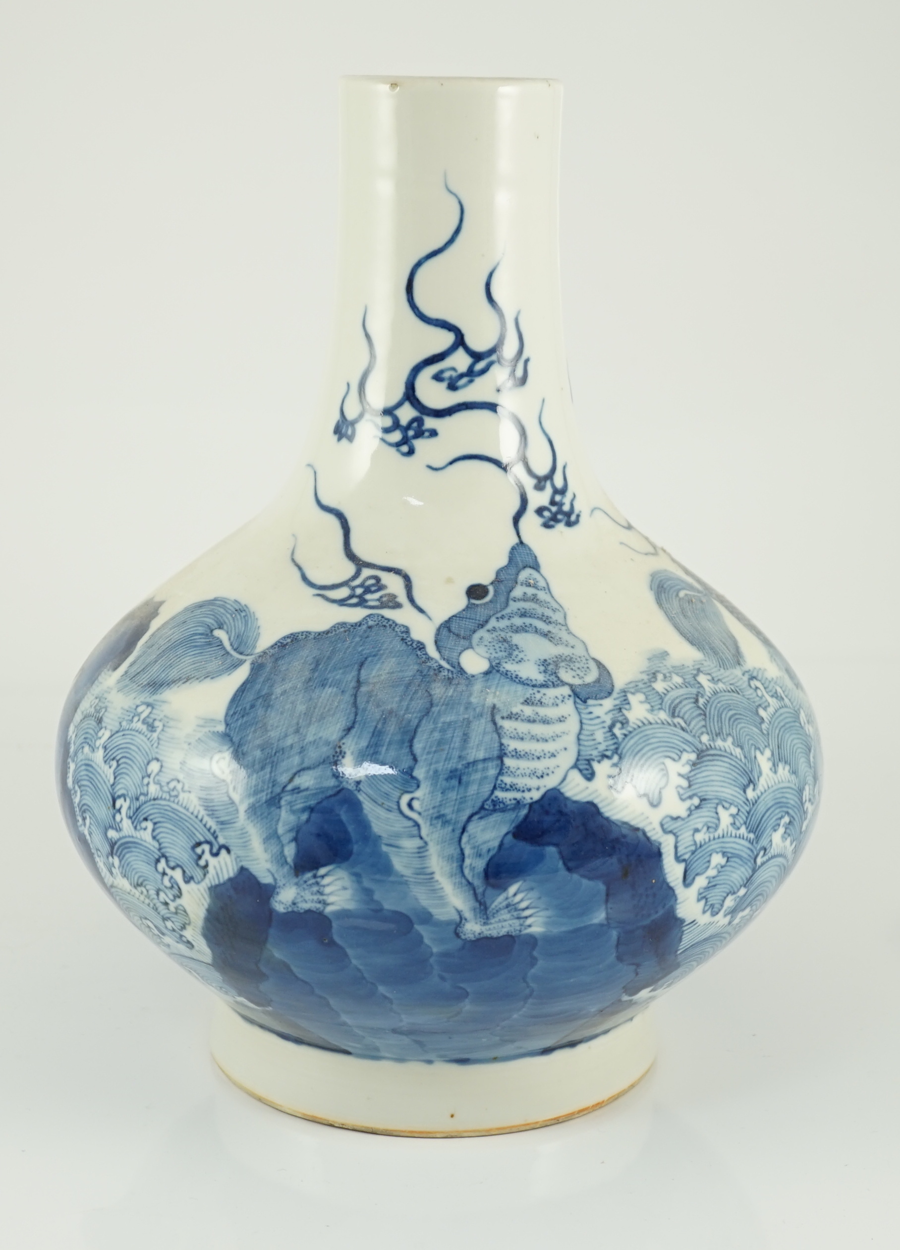 A Chinese blue and white ‘mythical beasts’ vase, Kangxi six character mark but 19th century